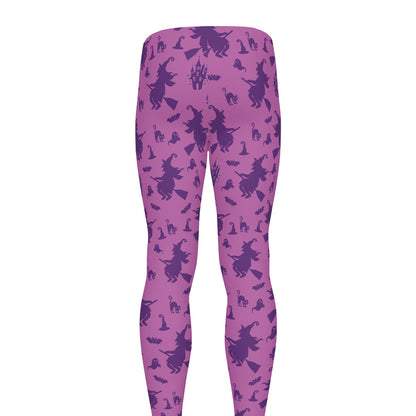 Purple Halloween Witch Pattern Print Men's leggings
