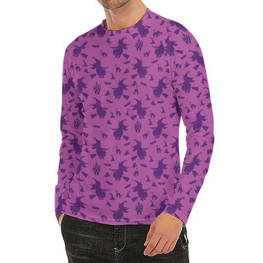 Purple Halloween Witch Pattern Print Men's Long Sleeve Rash Guard