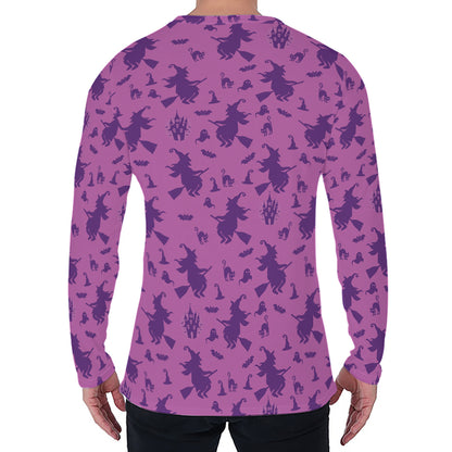 Purple Halloween Witch Pattern Print Men's Long Sleeve T-Shirt