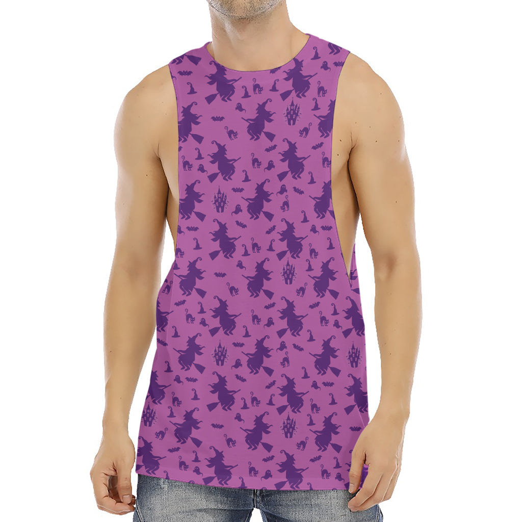 Purple Halloween Witch Pattern Print Men's Muscle Tank Top