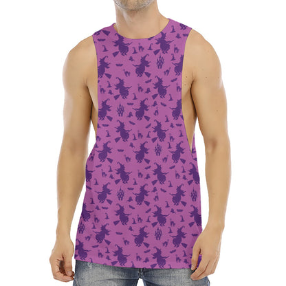 Purple Halloween Witch Pattern Print Men's Muscle Tank Top