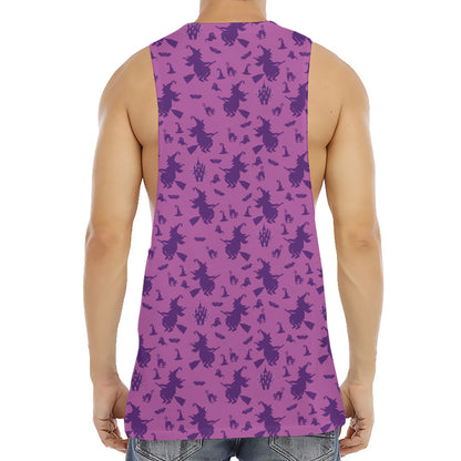 Purple Halloween Witch Pattern Print Men's Muscle Tank Top