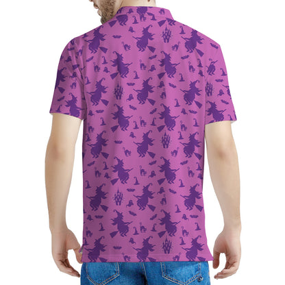 Purple Halloween Witch Pattern Print Men's Polo Shirt
