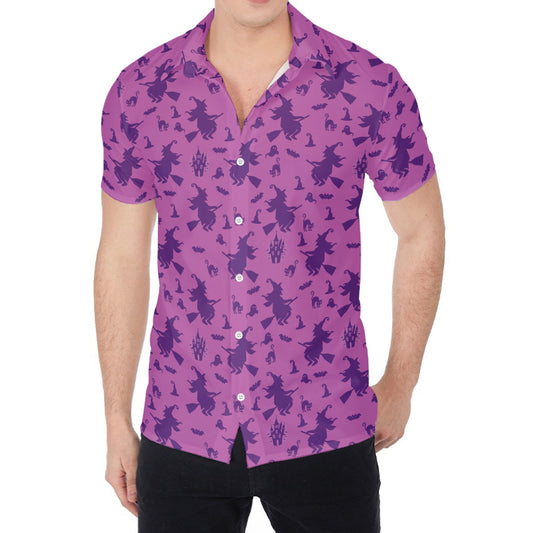 Purple Halloween Witch Pattern Print Men's Shirt
