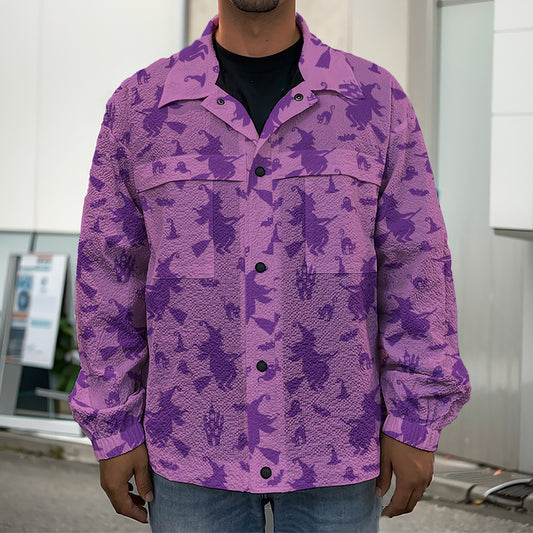 Purple Halloween Witch Pattern Print Men's Shirt Jacket