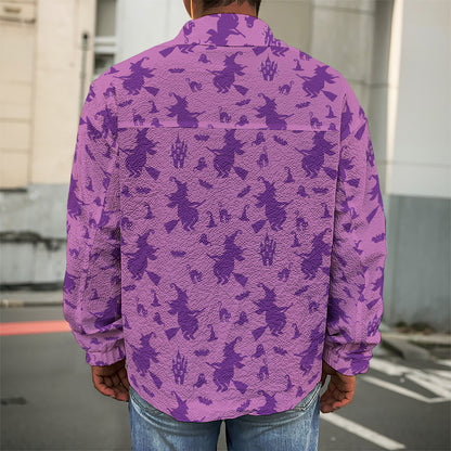 Purple Halloween Witch Pattern Print Men's Shirt Jacket