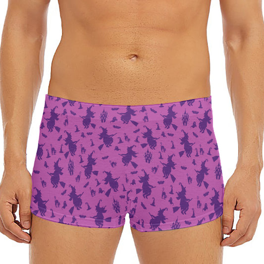 Purple Halloween Witch Pattern Print Men's Short Boxer Briefs