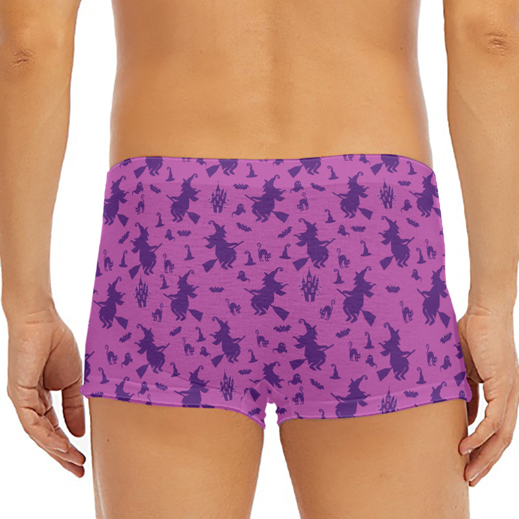 Purple Halloween Witch Pattern Print Men's Short Boxer Briefs