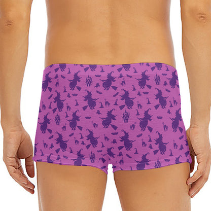Purple Halloween Witch Pattern Print Men's Short Boxer Briefs