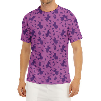 Purple Halloween Witch Pattern Print Men's Short Sleeve Rash Guard