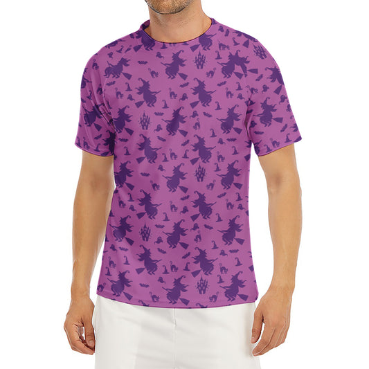 Purple Halloween Witch Pattern Print Men's Short Sleeve Rash Guard
