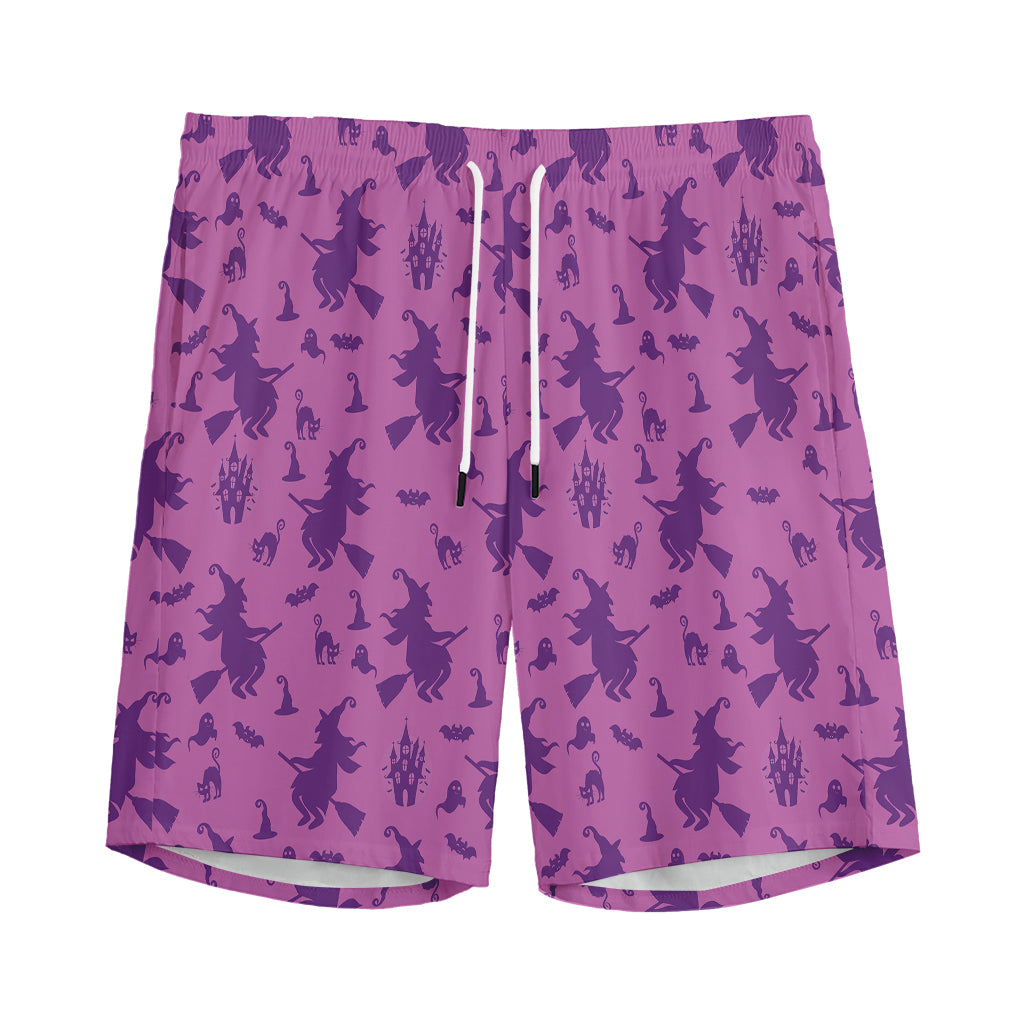 Purple Halloween Witch Pattern Print Men's Sports Shorts