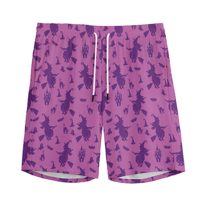 Purple Halloween Witch Pattern Print Men's Sports Shorts