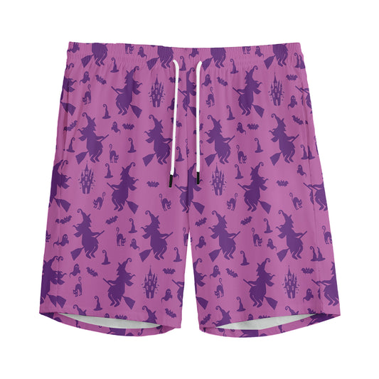 Purple Halloween Witch Pattern Print Men's Sports Shorts