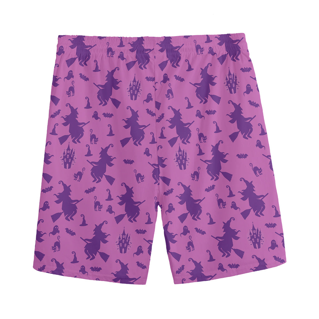 Purple Halloween Witch Pattern Print Men's Sports Shorts