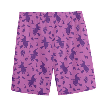 Purple Halloween Witch Pattern Print Men's Sports Shorts