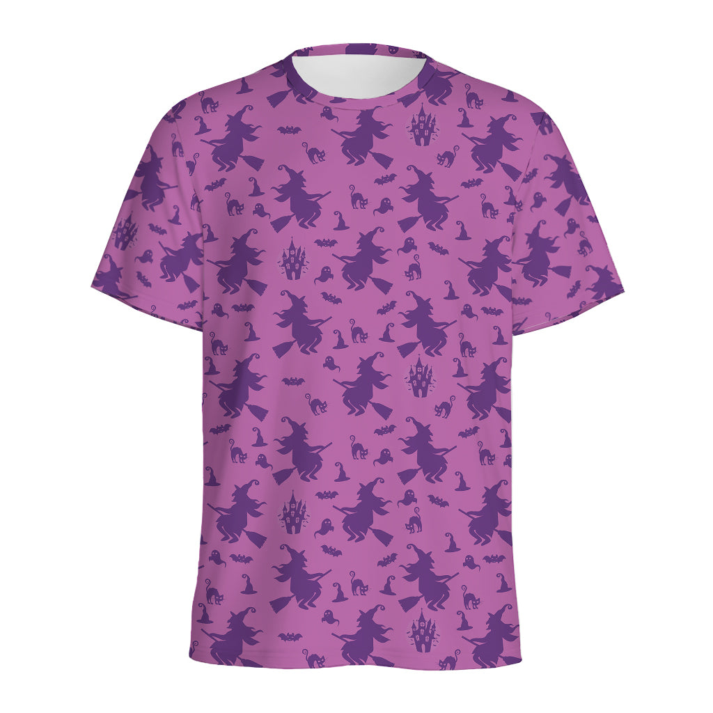Purple Halloween Witch Pattern Print Men's Sports T-Shirt