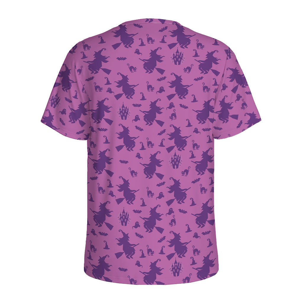 Purple Halloween Witch Pattern Print Men's Sports T-Shirt