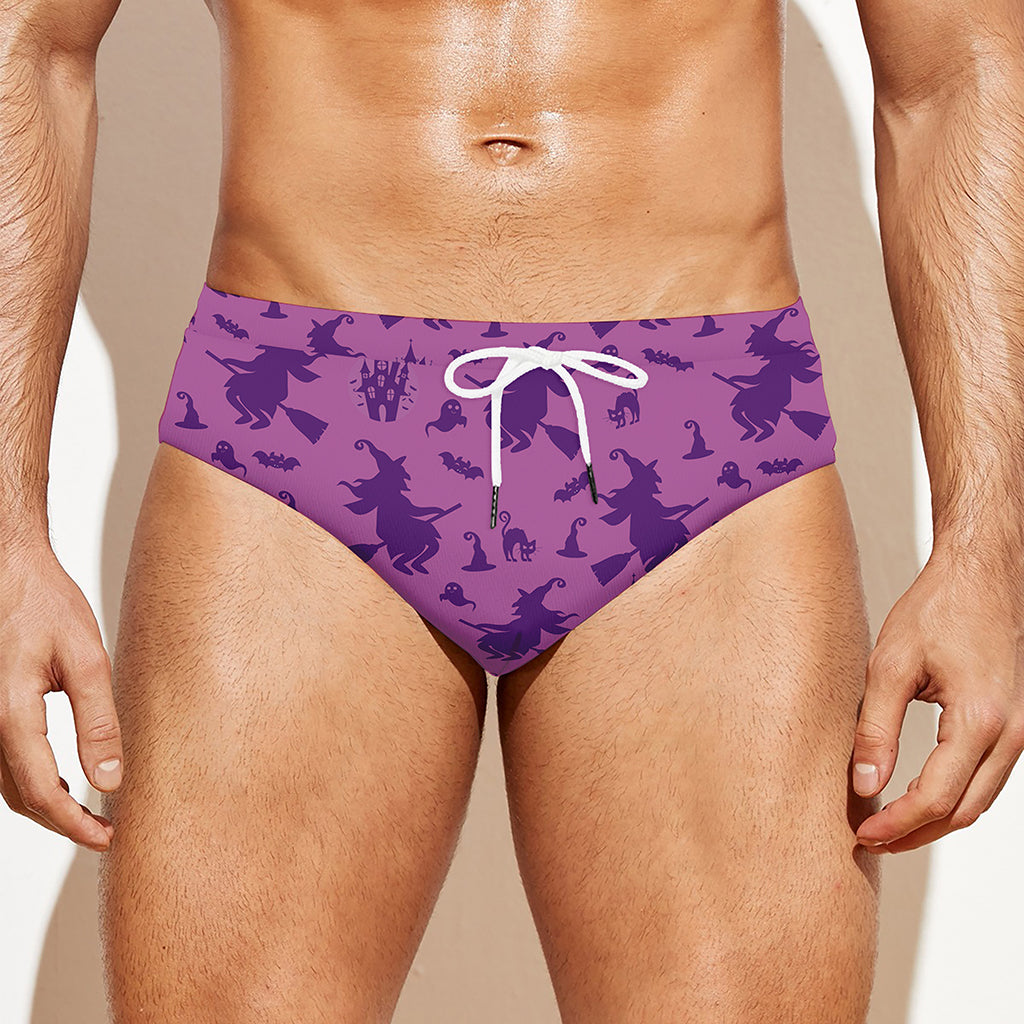 Purple Halloween Witch Pattern Print Men's Swim Briefs