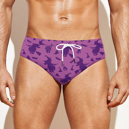 Purple Halloween Witch Pattern Print Men's Swim Briefs