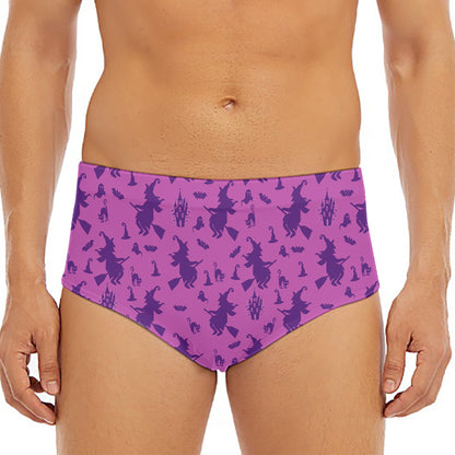 Purple Halloween Witch Pattern Print Men's Triangle Swim Briefs