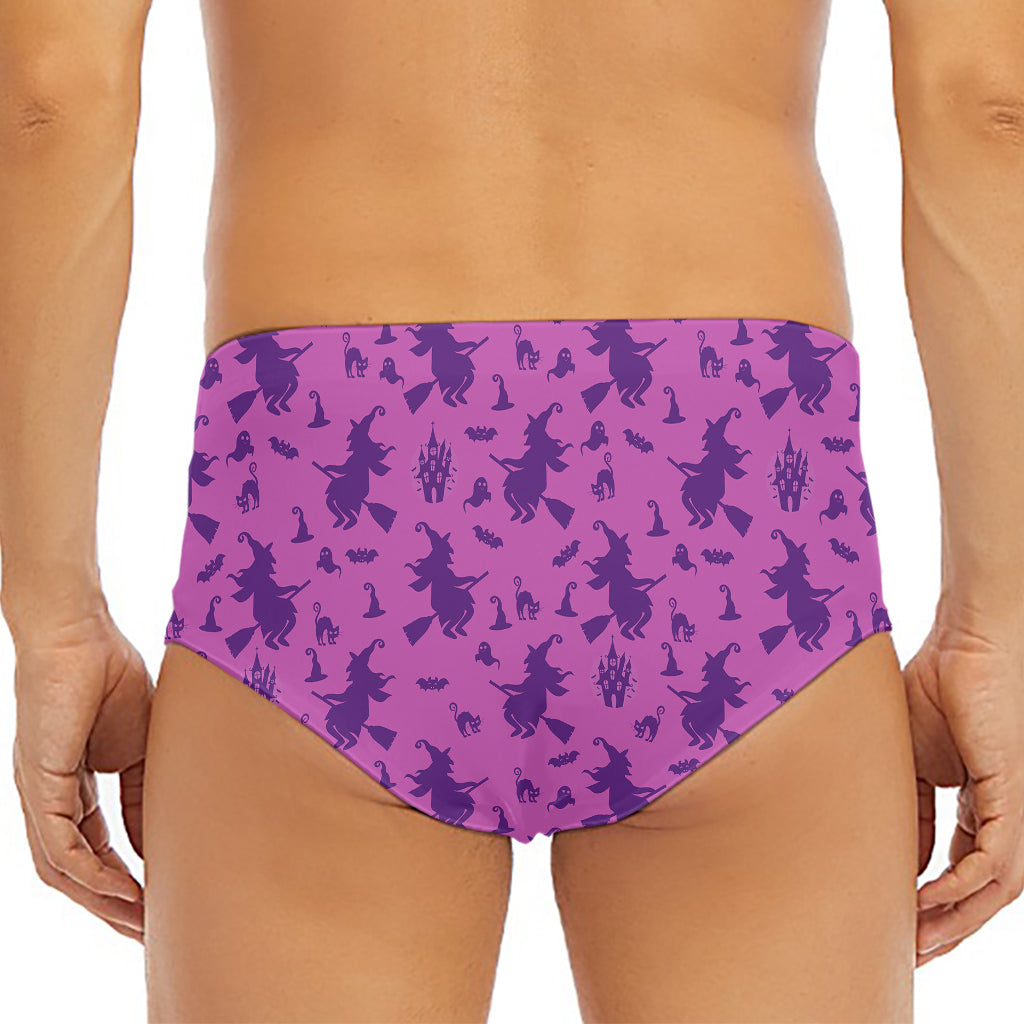 Purple Halloween Witch Pattern Print Men's Triangle Swim Briefs