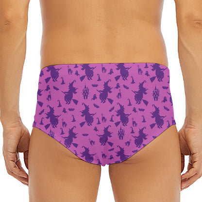 Purple Halloween Witch Pattern Print Men's Triangle Swim Briefs