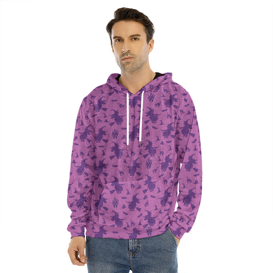Purple Halloween Witch Pattern Print Men's Velvet Pullover Hoodie
