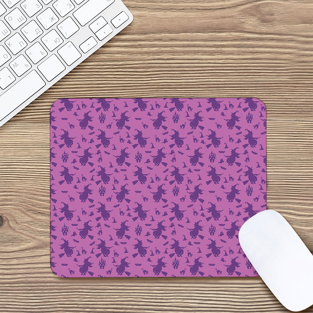 Purple Halloween Witch Pattern Print Mouse Pad
