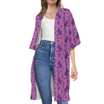 Purple Halloween Witch Pattern Print Open Front Beach Cover Up