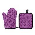 Purple Halloween Witch Pattern Print Oven Mitt And Pot Holder Set