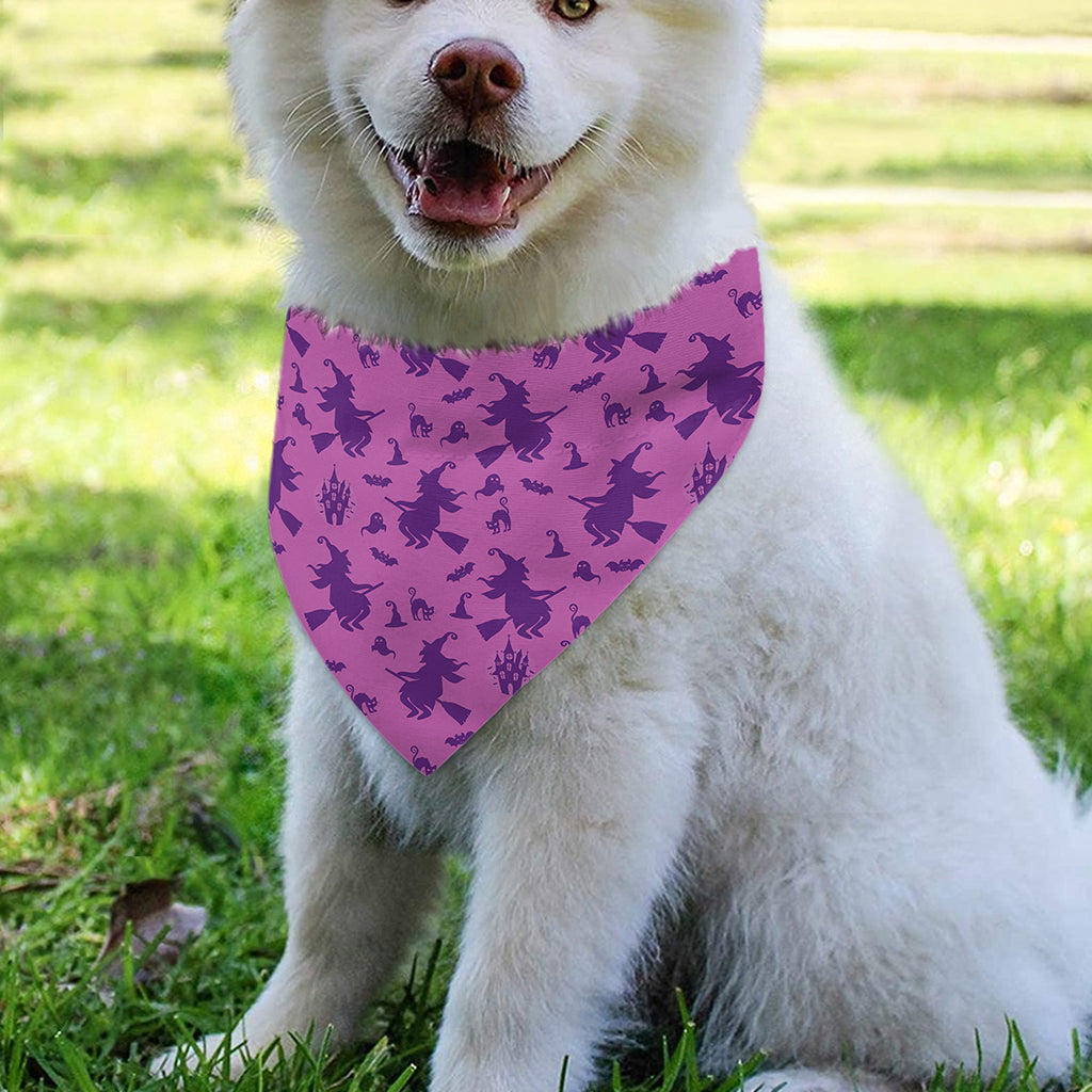 Purple Halloween Witch Pattern Print Over The Collar Dog Bandana