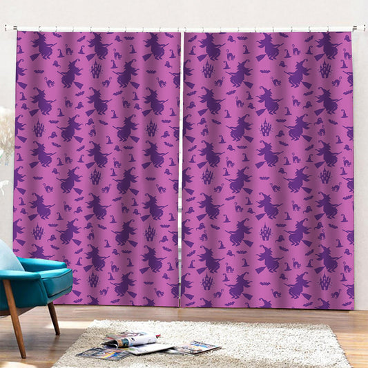 Purple Halloween Witch Pattern Print Pencil Pleat Curtains