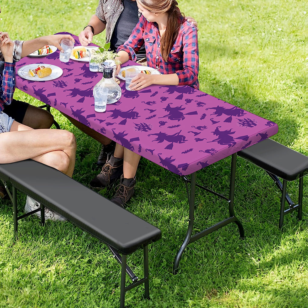 Purple Halloween Witch Pattern Print Picnic Table Cover