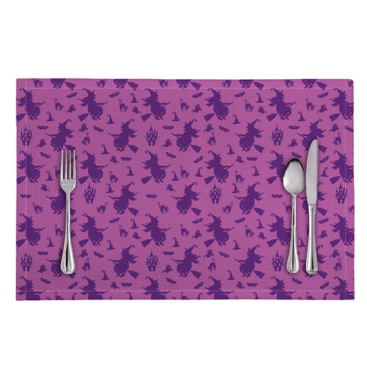 Purple Halloween Witch Pattern Print Placemat
