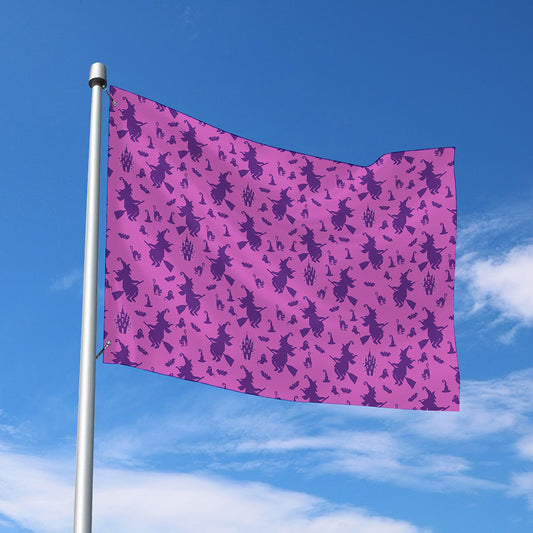 Purple Halloween Witch Pattern Print Polyester Flag