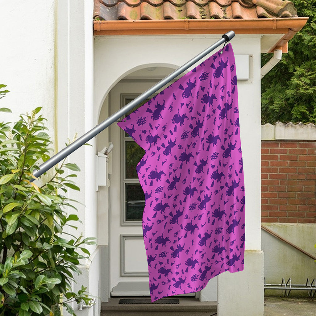 Purple Halloween Witch Pattern Print Polyester Flag