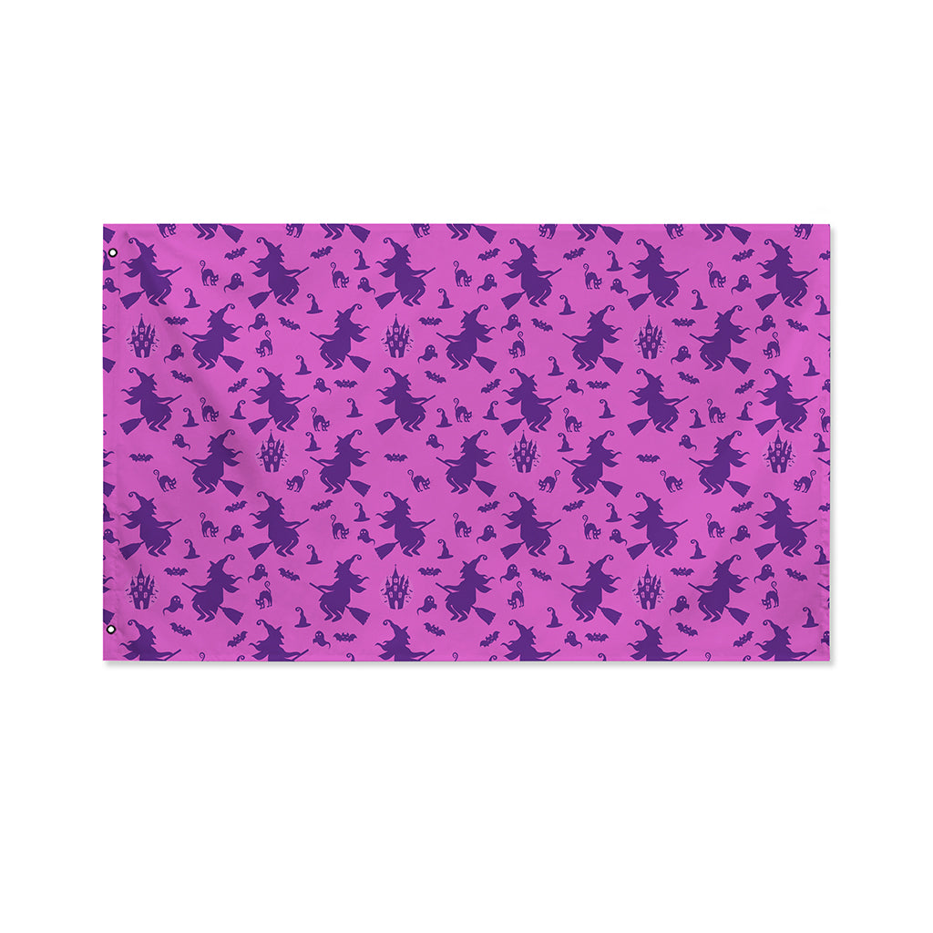 Purple Halloween Witch Pattern Print Polyester Flag