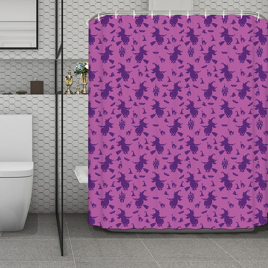 Purple Halloween Witch Pattern Print Polyester Shower Curtain