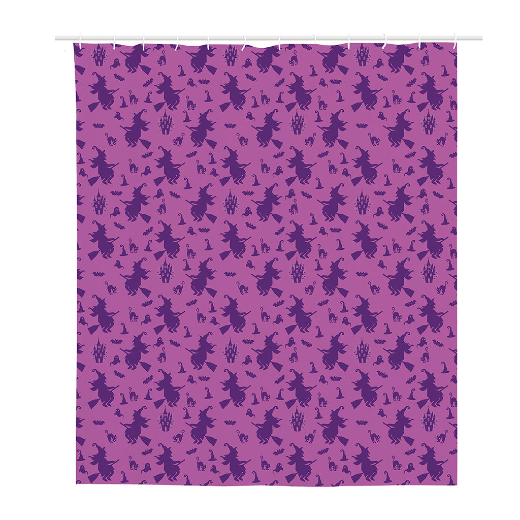 Purple Halloween Witch Pattern Print Polyester Shower Curtain
