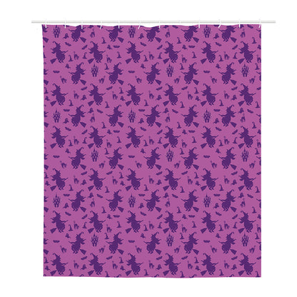 Purple Halloween Witch Pattern Print Polyester Shower Curtain