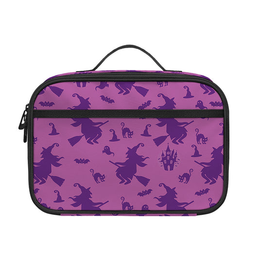 Purple Halloween Witch Pattern Print Portable Lunch Bag