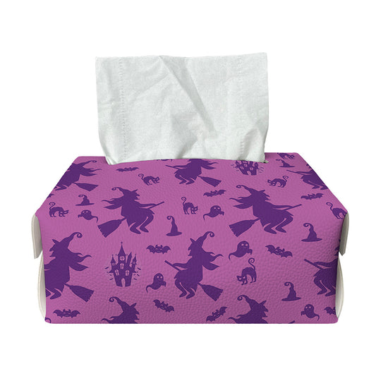 Purple Halloween Witch Pattern Print Rectangle Tissue Box Cover