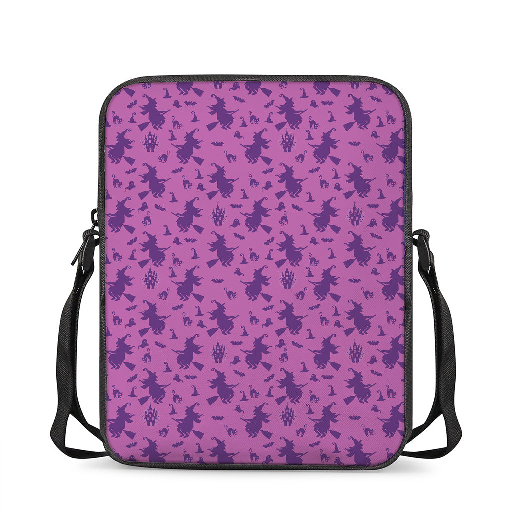 Purple Halloween Witch Pattern Print Rectangular Crossbody Bag