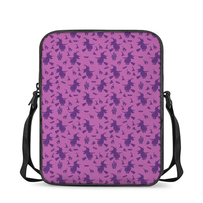 Purple Halloween Witch Pattern Print Rectangular Crossbody Bag