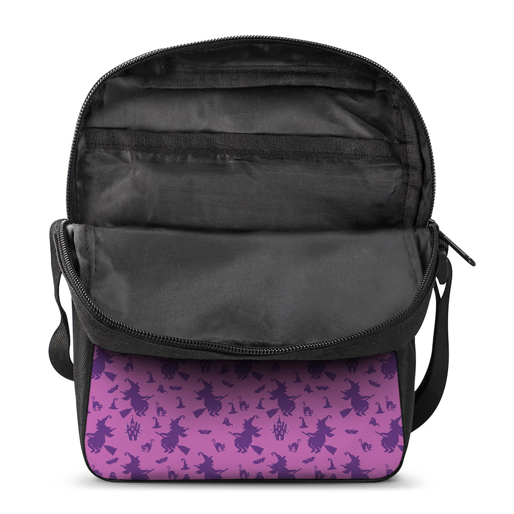 Purple Halloween Witch Pattern Print Rectangular Crossbody Bag