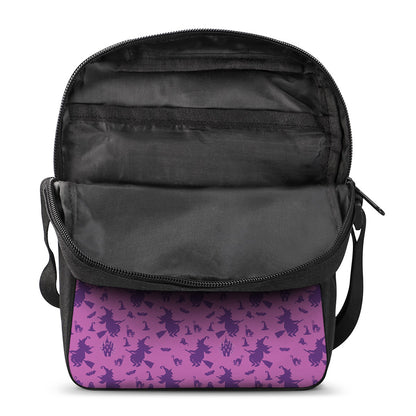 Purple Halloween Witch Pattern Print Rectangular Crossbody Bag