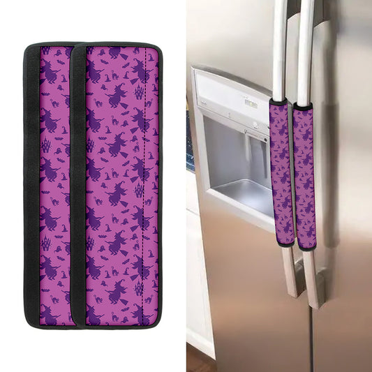 Purple Halloween Witch Pattern Print Refrigerator Handle Covers