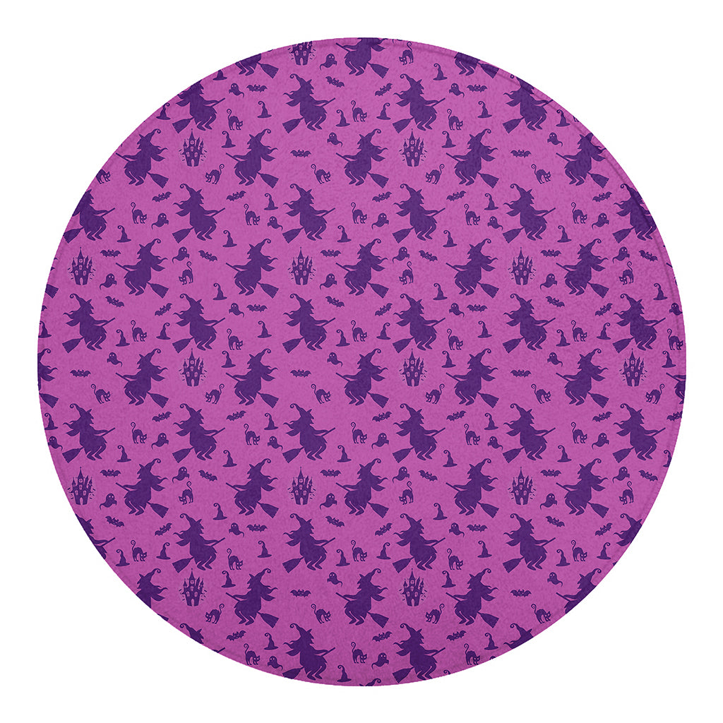 Purple Halloween Witch Pattern Print Round Blanket