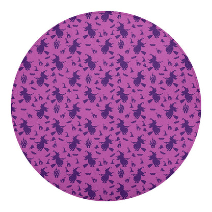 Purple Halloween Witch Pattern Print Round Blanket